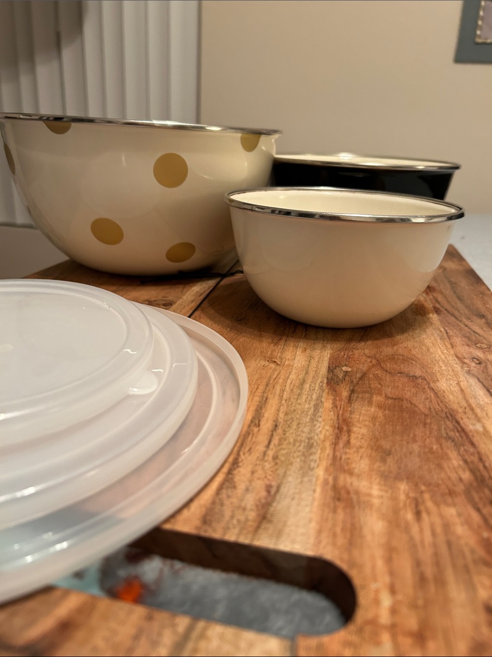 Kate Spade and Lenox colab Mixing Bowls Gold Polka Dots blue n white